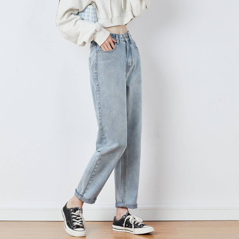唐狮直筒高腰2021春秋新款牛仔裤 唐狮喜之乐牛仔裤