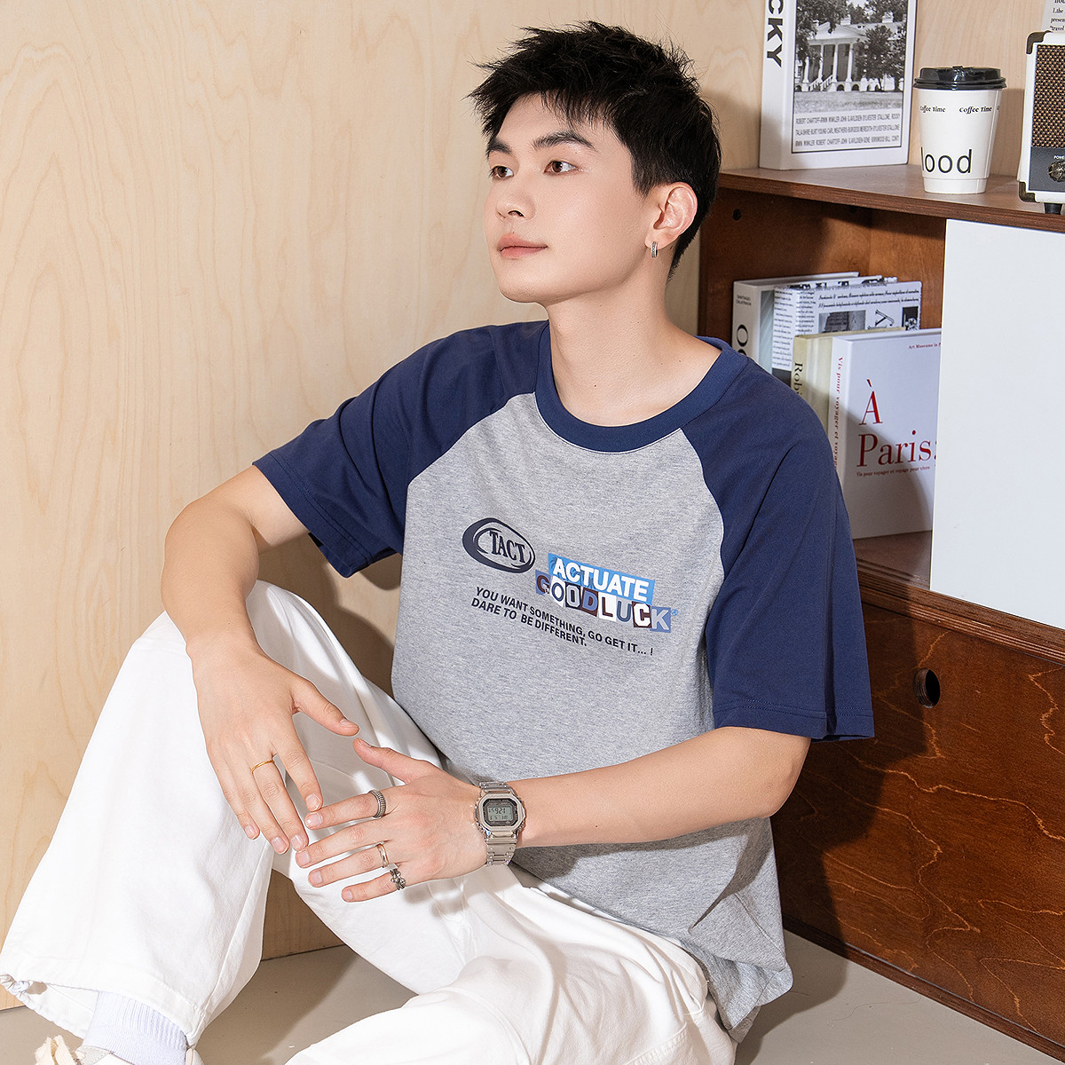 唐狮2026夏季新款男短袖T恤插肩袖撞色圆领上衣宽松潮流内搭打底t,淘宝优惠券,粉丝福利购,淘宝优惠卷