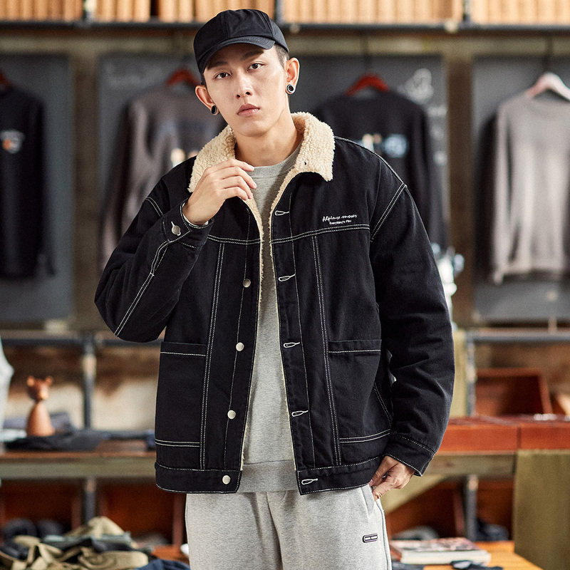 唐狮2021冬季新款男潮仿羊羔绒外套 唐狮喜之乐夹克