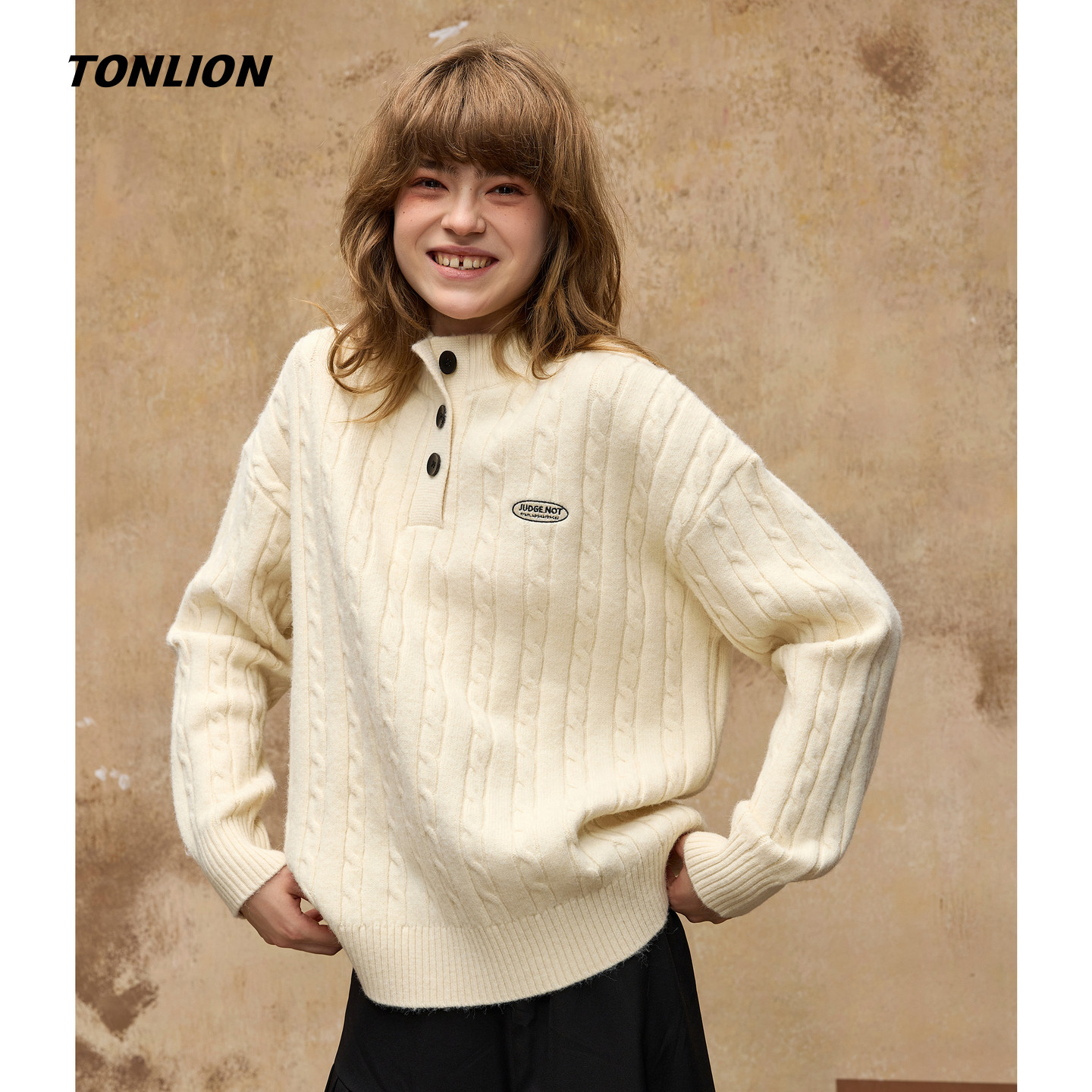 唐狮2026秋冬季情侣女绞花毛衣男半高领小细节绞花米白色毛线衫,淘宝优惠券,粉丝福利购,淘宝优惠卷