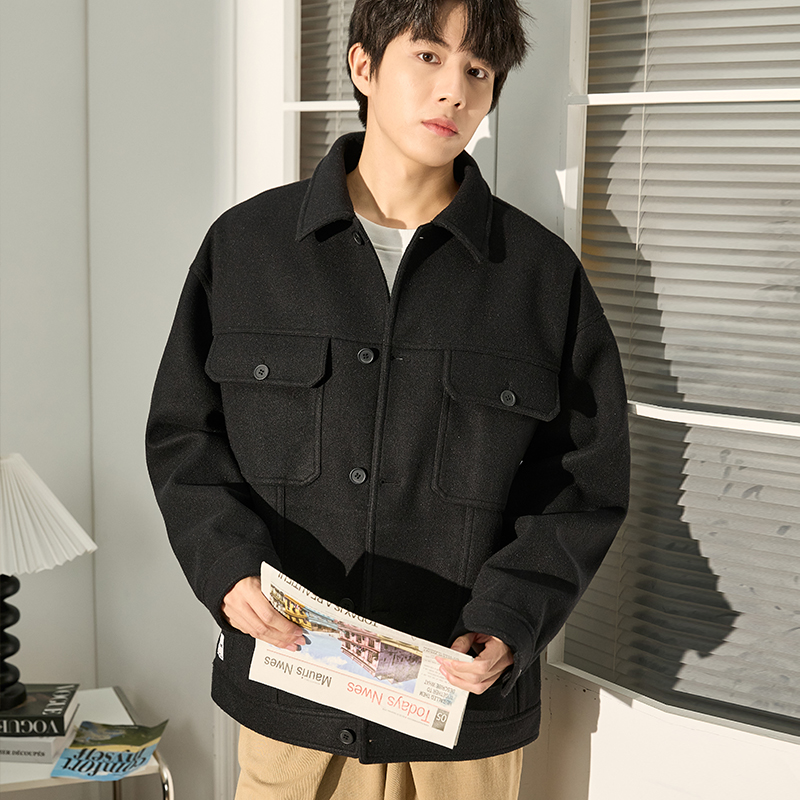 唐狮冬季新款毛呢外套男短款呢子外套男大衣翻领高级感男夹克外套,淘宝优惠券,粉丝福利购,淘宝优惠卷