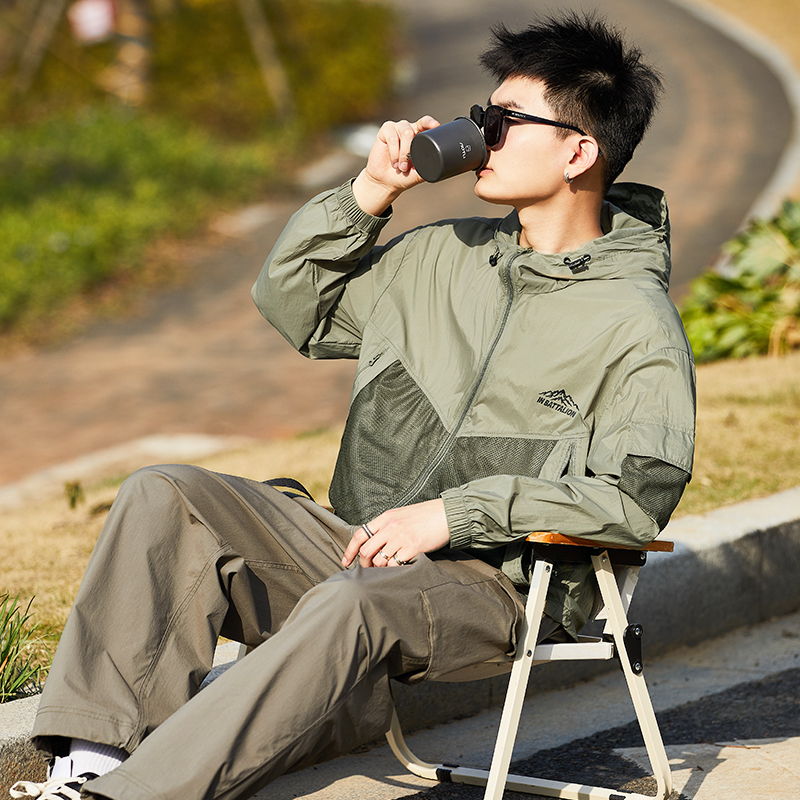 唐狮防晒衣男2024新款春夏季薄外套男网眼拼接防晒服防紫外线连帽 - 图1