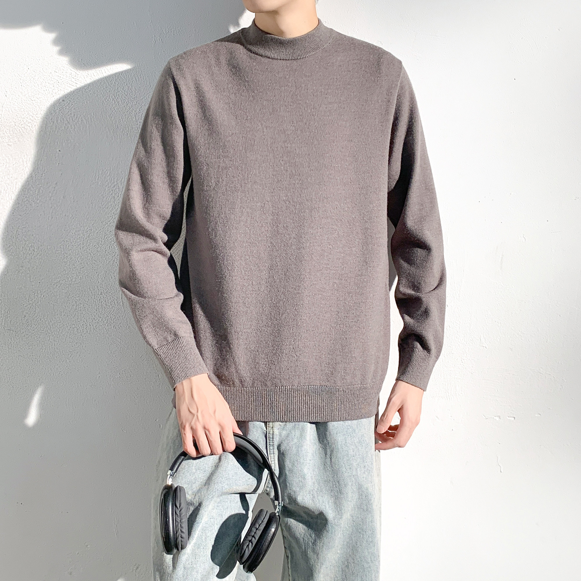 唐狮冬季新款男士毛衣半高领净色打底黑色毛衣内搭含羊毛舒适,淘宝优惠券,粉丝福利购,淘宝优惠卷