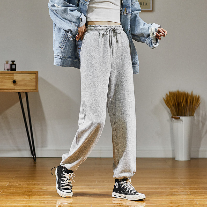 唐狮灰色女2020秋装新款宽松运动裤 唐狮喜之乐休闲裤