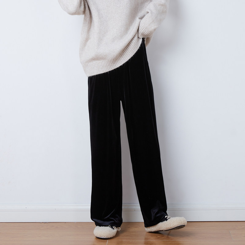 唐狮2021秋冬新款黑色丝绒休闲裤 唐狮休闲裤