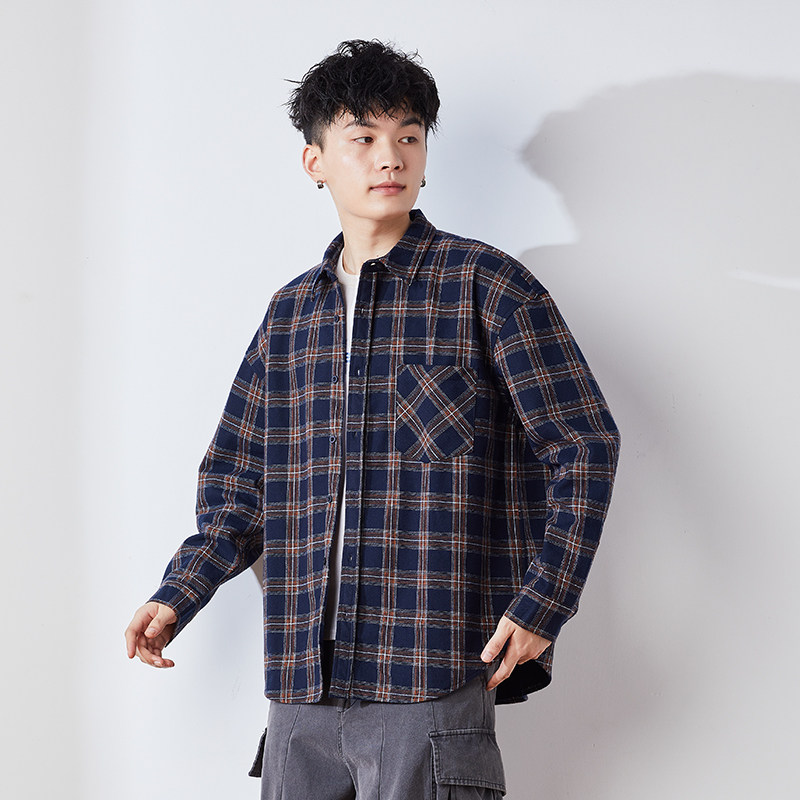 唐狮春秋季格子男2021新款长袖衬衫 唐狮喜之乐衬衫