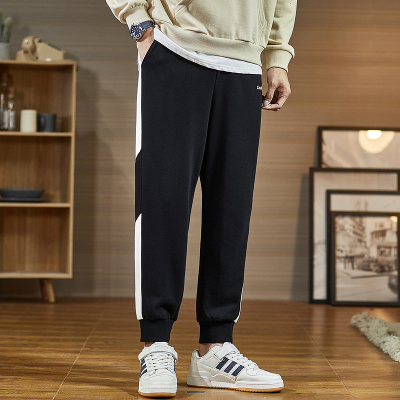 唐狮拼色男2021春秋宽松束脚卫裤 唐狮喜之乐休闲裤