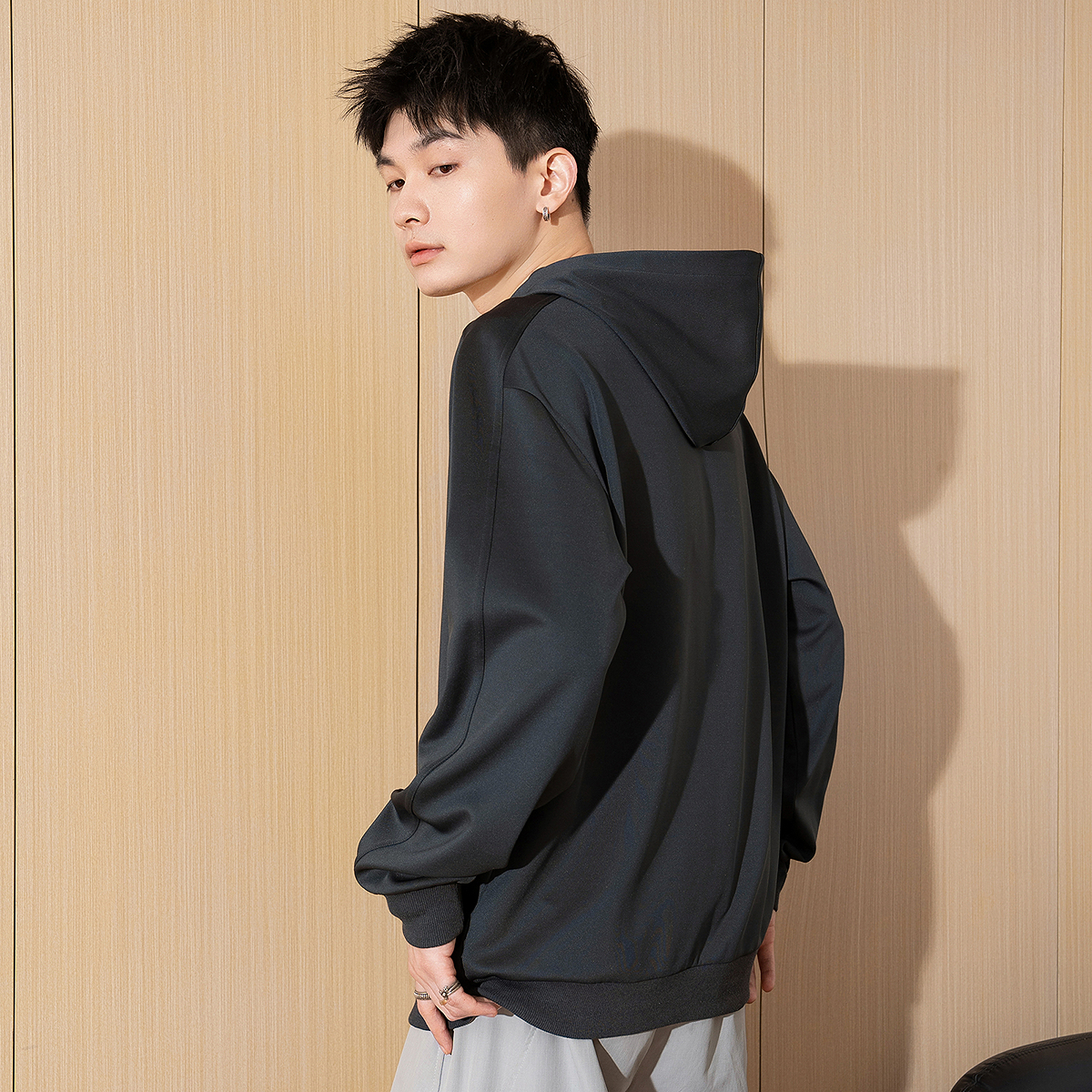 唐狮2025春季新款男士卫衣连帽抽绳拉链宽松套头外套港风休闲上衣 - 图3