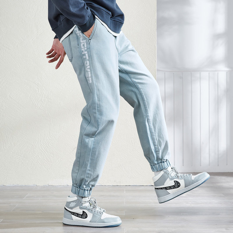 唐狮2021秋冬新款潮牌束脚裤牛仔裤 唐狮喜之乐牛仔裤