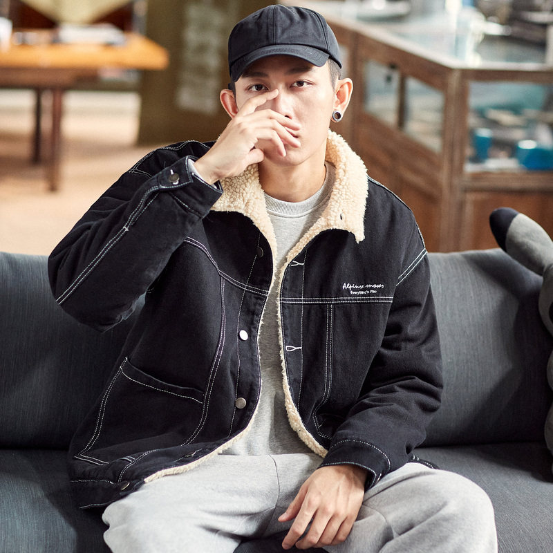 唐狮2021冬季新款男潮仿羊羔绒外套 唐狮喜之乐夹克