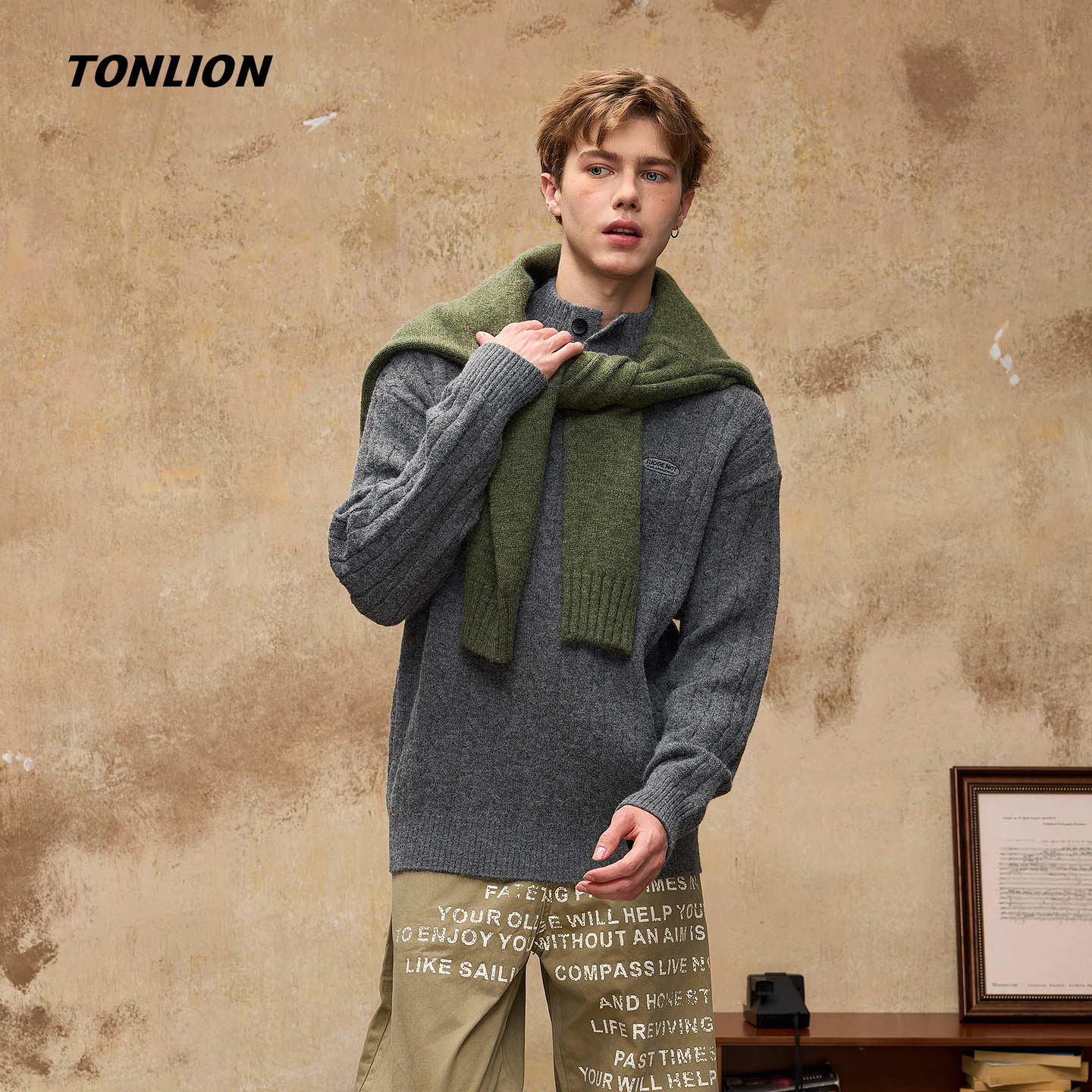 唐狮2026秋冬季情侣女绞花毛衣男半高领小细节绞花米白色毛线衫,淘宝优惠券,粉丝福利购,淘宝优惠卷