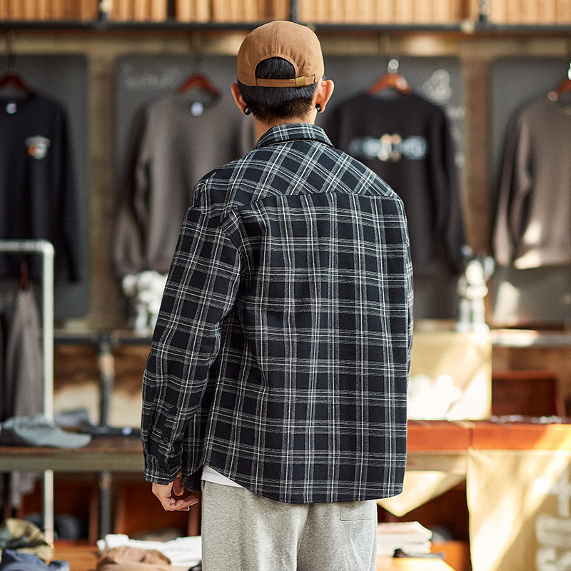 唐狮格子男长袖加绒加厚宽松衬衫 唐狮喜之乐衬衫