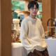 Tangshi 2025 autumn and winter new sweater men's round neck solid color inner wear lazy style stitching sweater trendy