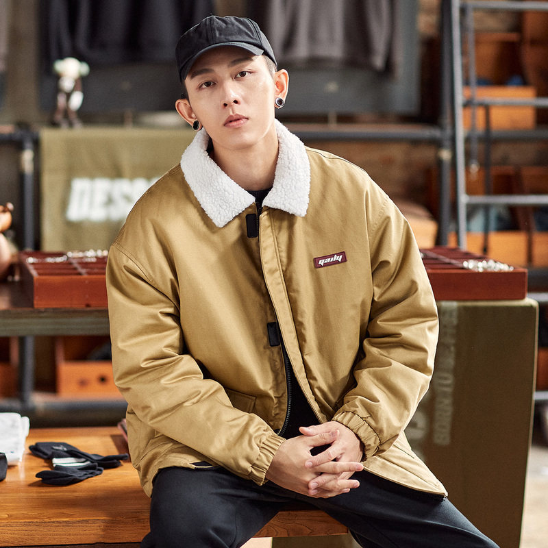 唐狮仿羊羔绒翻领外套男2021秋冬 唐狮喜之乐夹克