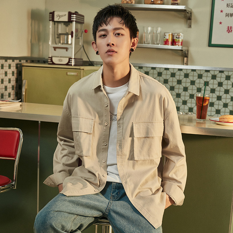 唐狮官方旗舰店2020秋新工装男衬衫 唐狮福悠衬衫