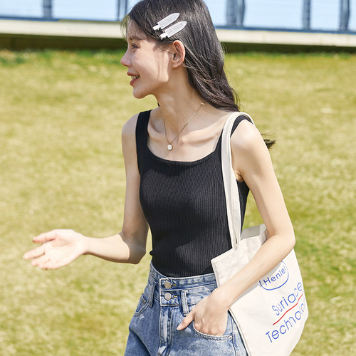 唐狮法式温柔风针织背心女四季修身显瘦坑条内搭外穿百搭打底吊带 - 图1