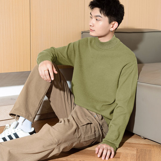 唐狮2025秋冬新款半高领毛衣打底衫商务休闲纯色针织内搭男款毛衫