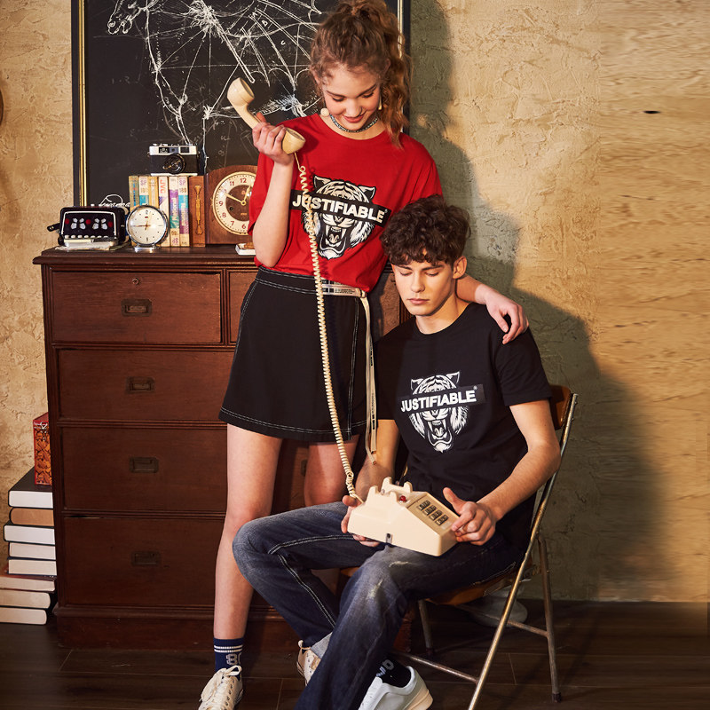 唐狮情侣装短袖夏新款青年圆领t恤 唐狮喜之乐T恤