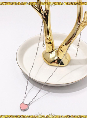梵克五花高品质V金材质不褪色爱心桃心小红心款红玉髓项链吊坠女