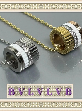 项链V金不褪色黑白陶瓷齿轮吊坠