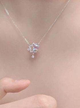 甜美公主小众感配饰s925纯银幻彩五角星项链女月光石吊坠