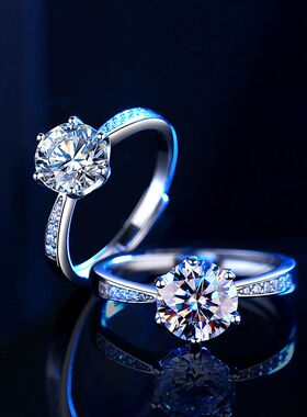 莫桑石钻戒女纯银一克拉六爪仿真钻石戒指婚戒莫桑钻指环工厂直销