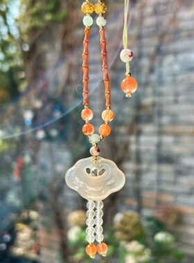 天然玉髓如意锁吊坠保平安无事牌圣诞元旦礼物手工编绳玛瑙项链女