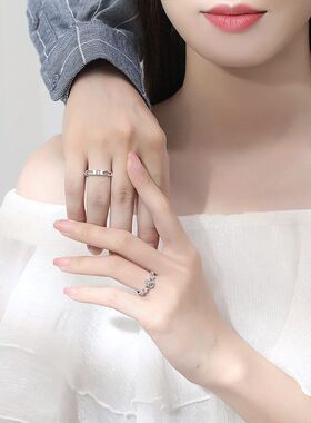 s925纯银月光石情侣戒指一对小众ins设计皇冠对戒网红情人节礼物