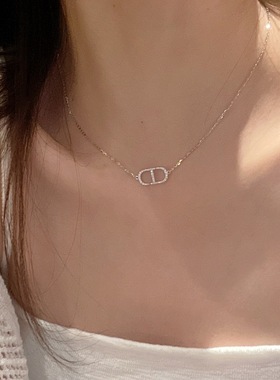 s925纯银猪鼻子项链韩版感cd字母吊坠配饰新品锁骨链跨境