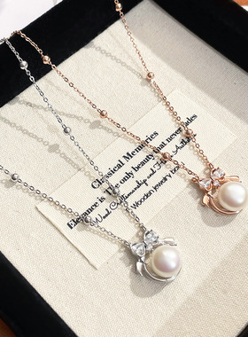 原创925纯银在逃公主珍珠项链女韩版蝴蝶结锁骨链ins风轻奢高级感