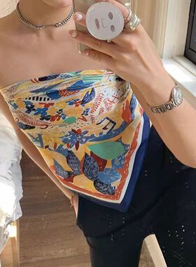 夏季新款抹胸丝巾女高级感复古印花吊带海边度假风潮辣妹小背心苏