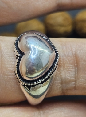 925银朋克风复古爱心做旧戒指双层麻花锁链叠戴戒指8码编号109