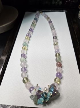 锦绣微光 原创天然萤石黄水晶项链轻奢高级感锁骨链