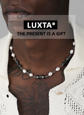 LUXTA原创 珍珠拼接项链嘻哈男 巴洛克珍珠健身黑哑铃锁骨链女潮