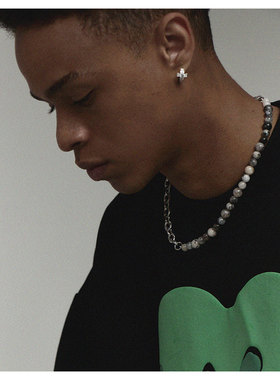 LUXTA原创 天然黑发晶圆珠拼接项链 锁骨链男嘻哈女欧美高级感ins