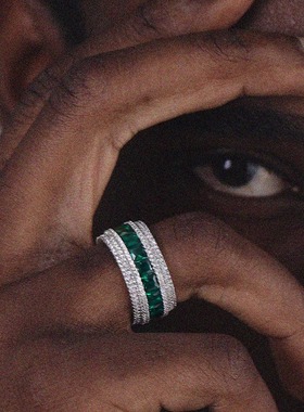 满钻绿石戒指LUXTA嘻哈超闪