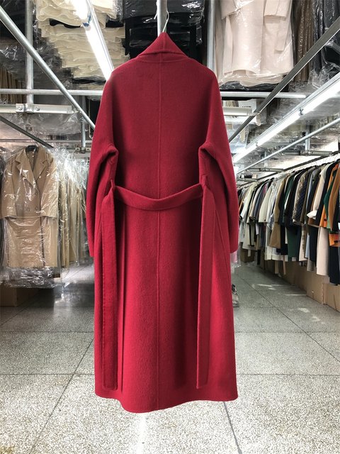 Large lapel bathrobe red double-sided cashmere coat