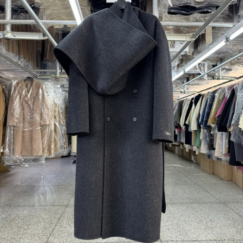 韩国高端双面羊毛羊毛兔毛大衣时尚大围巾长绒款双排扣毛呢外套女 - 图0