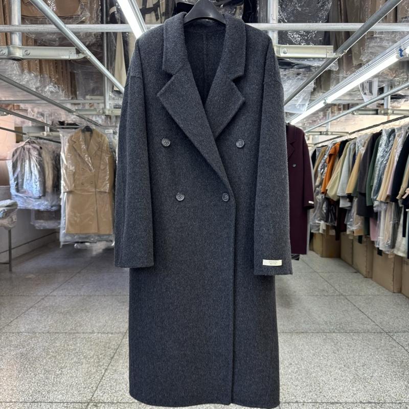 茧型双面羊毛大衣女中长款25年秋新款韩版宽松简约双排扣毛呢外套 - 图0