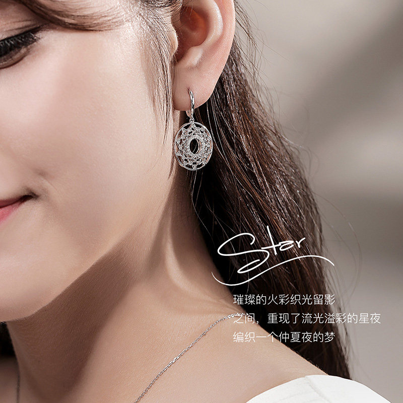 喜钻白18k金钻石女大气蕾丝耳环 喜钻深圳耳饰