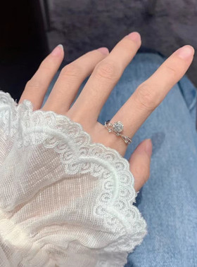 灿若星辰戒指女一克拉锆石开口指环时尚清新求婚戒仿莫桑石钻戒