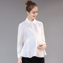 Autumn Clothing Professional Pregnant Women Shirts Womens Spring Autumn Season White Long Sleeves Shirt Ol Business Interview Tooling Loose Blouses