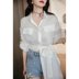 Hàn Quốc Lin 2019 Phụ nữ mùa thu mới Áo dài tay áo chống nắng Áo sơ mi Pop Váy dài trắng - Váy eo cao 	váy nhung xếp ly eo Váy eo cao