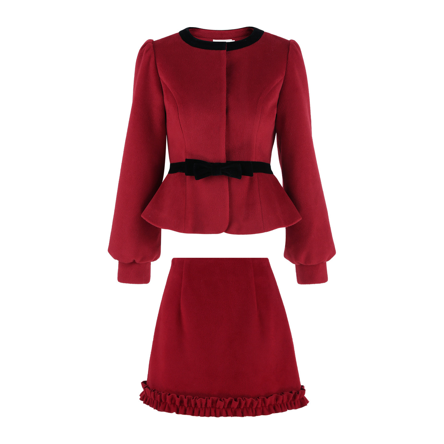 韩语琳 圣诞氛围感穿搭红色套装女毛呢外套半身裙两件套,淘宝优惠券,粉丝福利购,淘宝优惠卷