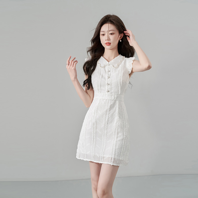 韩语琳法式连衣裙女夏季2024新款收腰显瘦气质高级感白色短款裙子