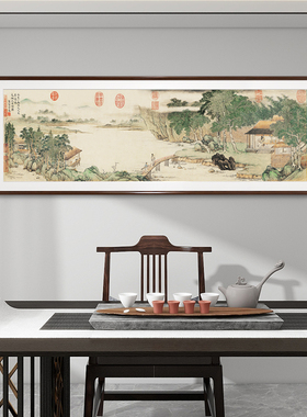 十大传世名画湖山春暖图客厅背景墙装饰挂画茶室书房仿古山水国画
