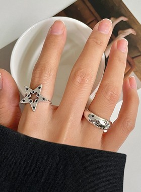 925银戒指夸张生日礼物小众情侣