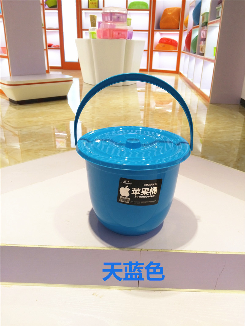 塑料小桶黄色小桶带盖小水桶 清洁桶子4L塑料桶 蓝色小桶苹果桶 - 图1