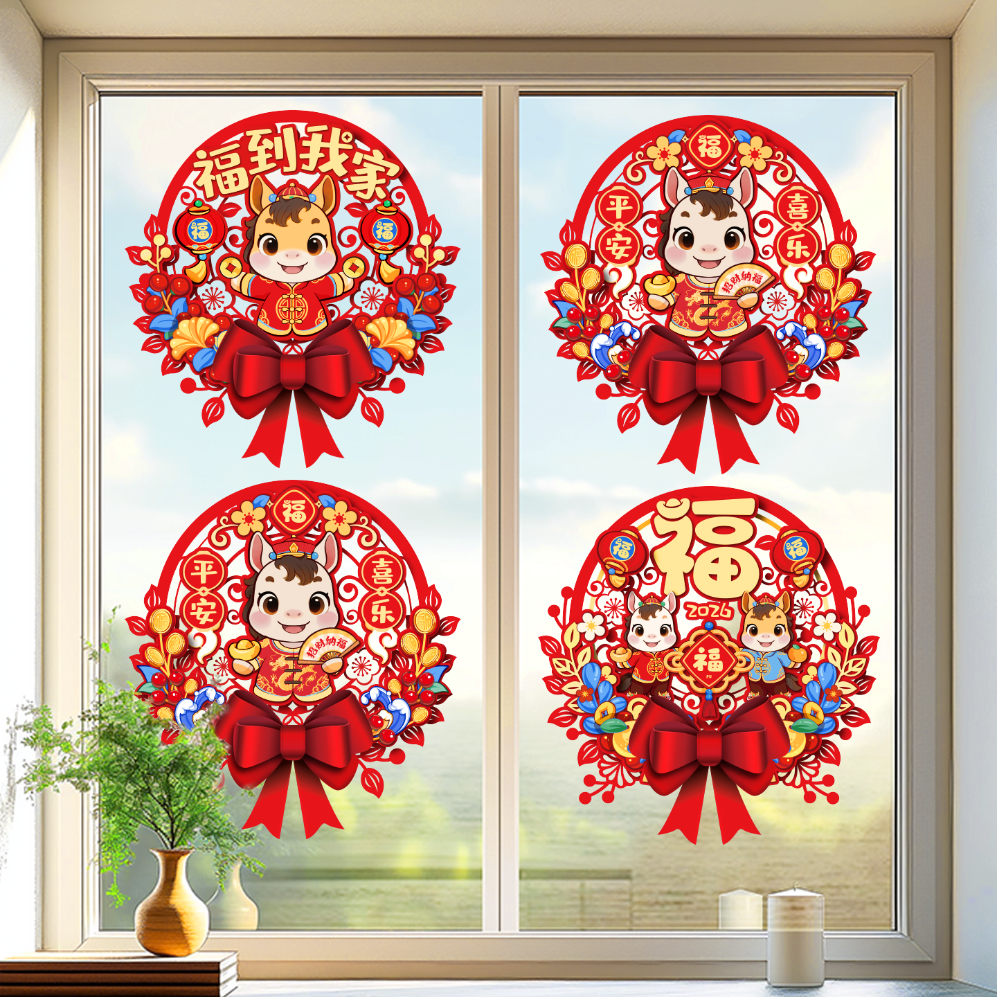 马年新年窗花静电贴2026新款福字门贴玻璃贴剪纸过年春节装饰用品,淘宝优惠券,粉丝福利购,淘宝优惠卷