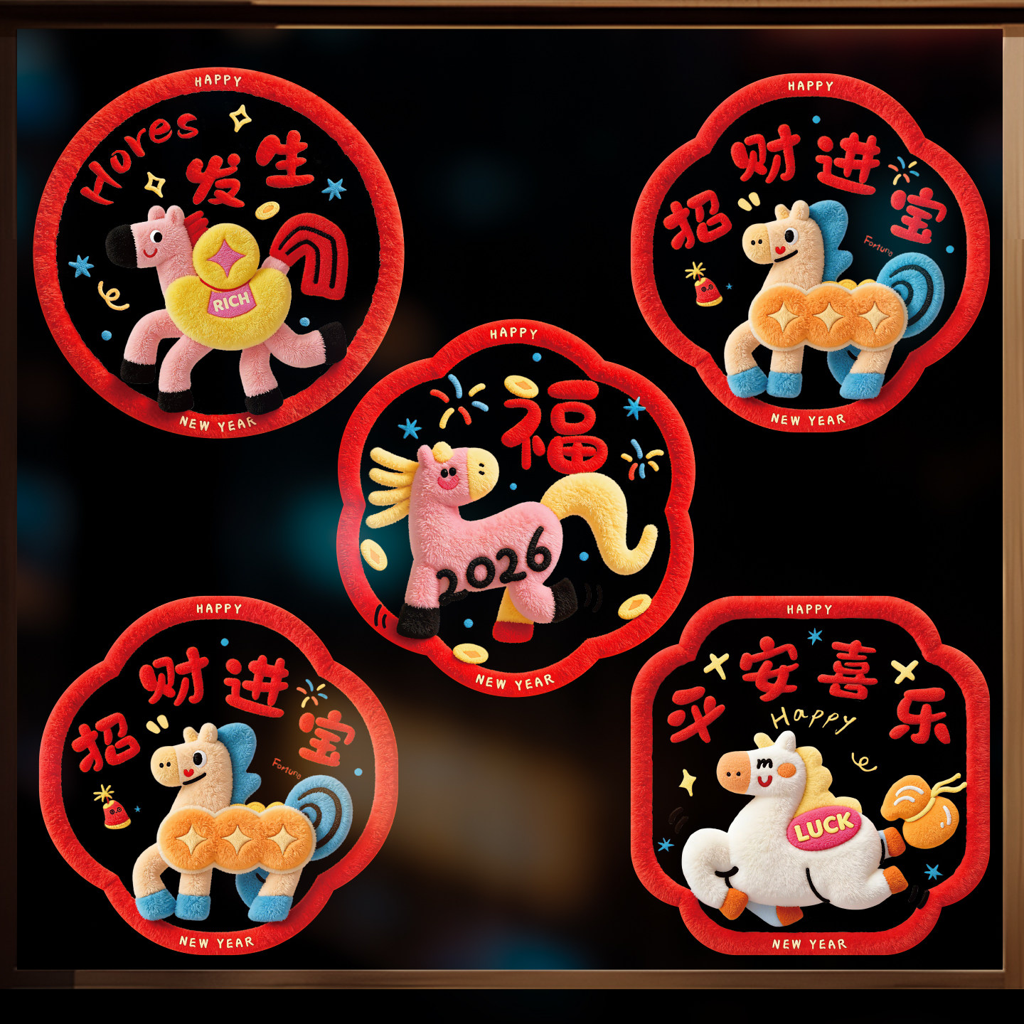 2026马年新款窗花玻璃贴新年装饰窗花静电贴过年春节布置窗户贴纸,淘宝优惠券,粉丝福利购,淘宝优惠卷